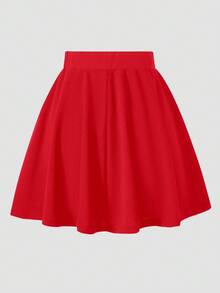 Girls' Casual All-Match Versatile Commuting Ladylike Urban Knit A-Line Ruffle Hem Mini Skirt - Red - View 2