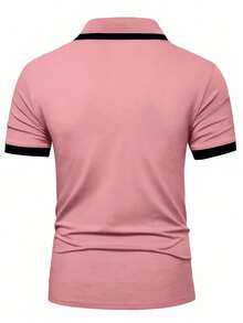 Manfinity Homme 男士撞色饰边半开襟常规版型短袖休闲Polo衫 - 藕粉色 - 查看 2