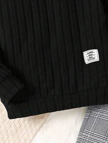 2 件套年轻男童休闲学院风舒适时尚纹理运动衫上衣和格子裤，适合开学第一天，儿童服装，小男孩服装，开学返校，男童套装，男童服装，日常，学校，旅行，运动，秋冬 - 黑色 - 查看 4