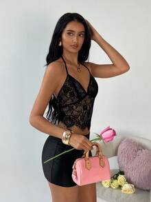 SHEIN TRNDY Women's Sexy Black Lace Camisole - Black - View 5