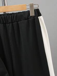 Vacaura 两件套青少年男童休闲黑白拼接拉链外套和裤子套装，适合春秋季户外活动 - 黑色 - 查看 5