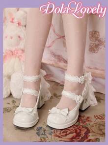 Dola Lovely Women's Fashionable Sweet Bow Decor Lace-Up Pumps - أبيض - مشاهدة 2