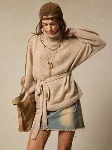 SoleilVie Women's Turtleneck Long Sleeve Knit Sweater, Autumn/Winter - Apricot - View 8