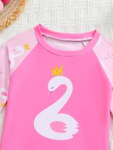 SHEIN Đồ bơi mùa xuân/hè cho bé gái, hàng mới về: Áo hai dây bikini, đồ bơi cổ tròn tay dài, quần bơi màu tím nhạt trơn, bộ đồ bơi hai mảnh họa tiết hoa nhí kiểu Rococo dễ thương màu pastel viền bèo nhún, bộ đồ bơi 3 mảnh tay dài cho bé gái, bộ đồ bơi 2 mảnh cho bé gái, áo chống nắng 2 mảnh cho bé gái, bộ đồ bơi mùa hè. - Hồng - Xem 3