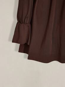 SHEIN ICON Váy mini ren chắp vá màu trơn cỡ lớn cho nữ mùa thu - màu nâu - Xem 8