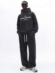 Áo hoodie dáng rộng SUMWON màu than chì đã giặt, in hình nghệ thuật thời Phục Hưng ở mặt sau, tay dài, có túi giữa, kiểu áo chui đầu, thoải mái cho mùa đông, phong cách thường ngày. - màu đen - Xem 3