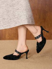 MOTF BOMBAS CON PUNTA PUNTIAGUDA, HEBILLA Y PIEL PARA MUJER - Negro - Ver 7