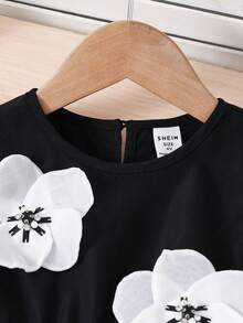 SHEIN Young Girl Woven Colorblock 3D Floral Round Neck Cap Sleeve Black Summer Dress,Kids A-Line 7th Birthday Party Dress For 8 Year Old Elegant Abaya - Red - View 9