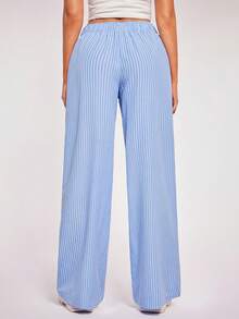 Radiana Women's Simple Fashion Casual Blue And White Striped Low Waist Wide Leg Pants, Striped Trousers, Low Waist Pants, Sweatpants, Casual Pants - Blue - View 2