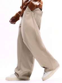 SUMWON Quần ống rộng thoải mái, đường may chi tiết, phù hợp cho công việc văn phòng thường ngày, phong cách thu đông - Màu Khaki - Xem 3