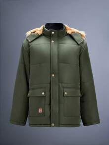 Driftmere 男士冬季加厚外套，保暖内衬，加厚加厚外套，带毛领和连帽拉链 - 綠色 - 查看 6