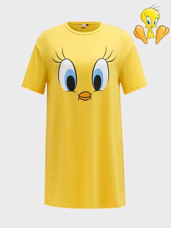 LOONEY TUNES X SHEIN Damklänning med söt tecknad grafik och lös passform, sommar, casual