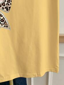 Franclia Áo thun cổ tròn tay ngắn họa tiết da báo in nơ đơn giản dành cho nữ - Màu vàng - Xem 5