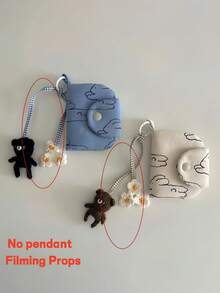 Joivida 1个可爱兔子零钱包多层卡包花卉帆布袋内袋收纳包钥匙扣挂件 - 彩色 - 查看 7