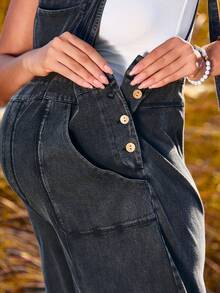 Boho Mama Bộ đồ liền thân đơn giản màu trơn cho bà bầu - màu đen - Xem 6