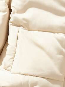 SHEIN Tween Girls' Casual All-Match Versatile Commuting Stand Collar Loose Drop Shoulder Letter Print Jacket, Warm For Autumn/Winter - Apricot - View 3