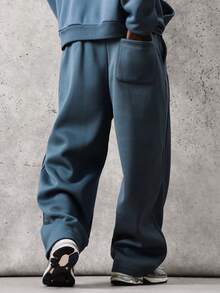 SUMWON Loose Fit Casual Sweatpants With Drawstring Waist Side Seam Details Relaxed Fleece Jogger Pants For Everyday Comfort Fall Winter Plain - Navy Blue - View 2