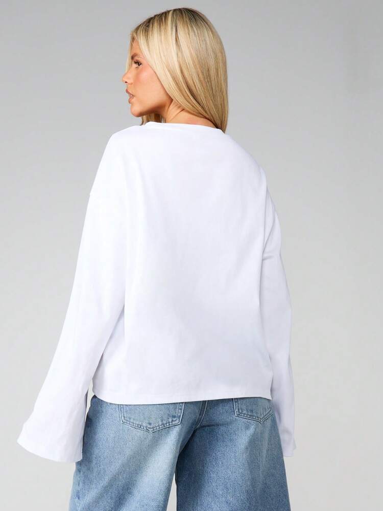 MISSGUIDED Tee-shirt à col ras-du-cou à manches longues oversize Brooklyn New York City pour l'automne et l'hiver, streetwear décontracté