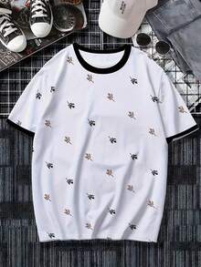 Manfinity Dauomo Leaf Retro Digital Print Pattern, Contrast Color Round Neck Men's Digital Print T-Shirt - Multicolor - View 3