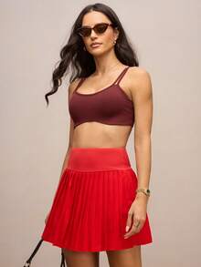 Activina Women's Solid Color Minimalist High Waist Sports Skirt & Skort - Red - View 3