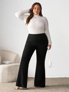 Enliva 大码百搭纯色喇叭裤 - 黑色 - 查看 6