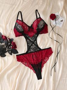 Sexy Charming Color Block Lace Patchwork Steel Hoop Jumpsuit For Women - Multicolor - View 4