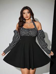 Viva Relle Váy yếm buộc eo họa tiết chấm bi gợi cảm cỡ lớn - màu đen - Xem 4