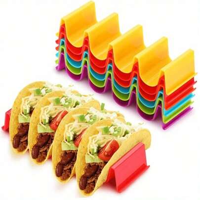 1-6 Giá đỡ Taco nhiều màu, nhựa PP, giá đỡ Taco thiết kế dạng sóng, mỗi giá đỡ đựng được 4 chiếc Taco, có thể rửa bằng máy rửa chén, tiết kiệm không gian, dùng cho tiệc tùng và gia đình