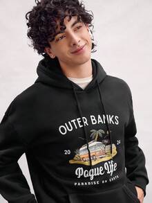 Open Phase 男士印花保暖连帽衫，美式街头风，适合秋冬季穿搭，日常百搭，送给男友/老公的礼物 - 黑色 - 查看 7