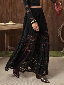 女士西式派对黑色蕾丝A字裙，适合新年派对、日常约会、正式晚宴 - LanaWest - 黑色 - 查看 5