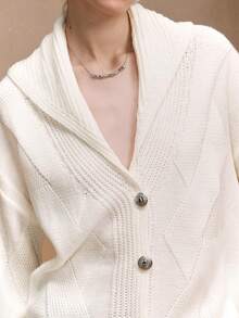 Chiquease Women's Acrylic Fabric Loose Fit Diamond Pattern Collar With Metal Button Design Casual Cardigan White Cardigan  Winter Clothes For Women New Year - White - View 6
