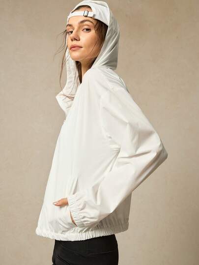 Zielony Women's Lightweight Hooded Loose Casual Outdoor Sun Protection Long Sleeve White Jacket White Jacket For Women Windbreaker Jacket Women Light Jacket Bomber Jacket Cover Up Jacket