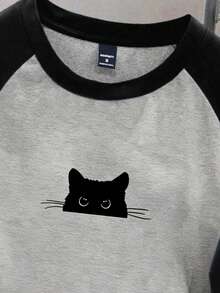 Manfinity Joysei Áo thun tay Raglan họa tiết hoa xám nhạt màu đen và xám tương phản dành cho nam, họa tiết mèo dễ thương - Nhiều màu - Xem 2