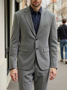 Manfinity Bizformal Chaqueta de traje de un solo botón y pantalones de unicolor con solapa para hombre, conjunto de negocios - Gris - Ver 6