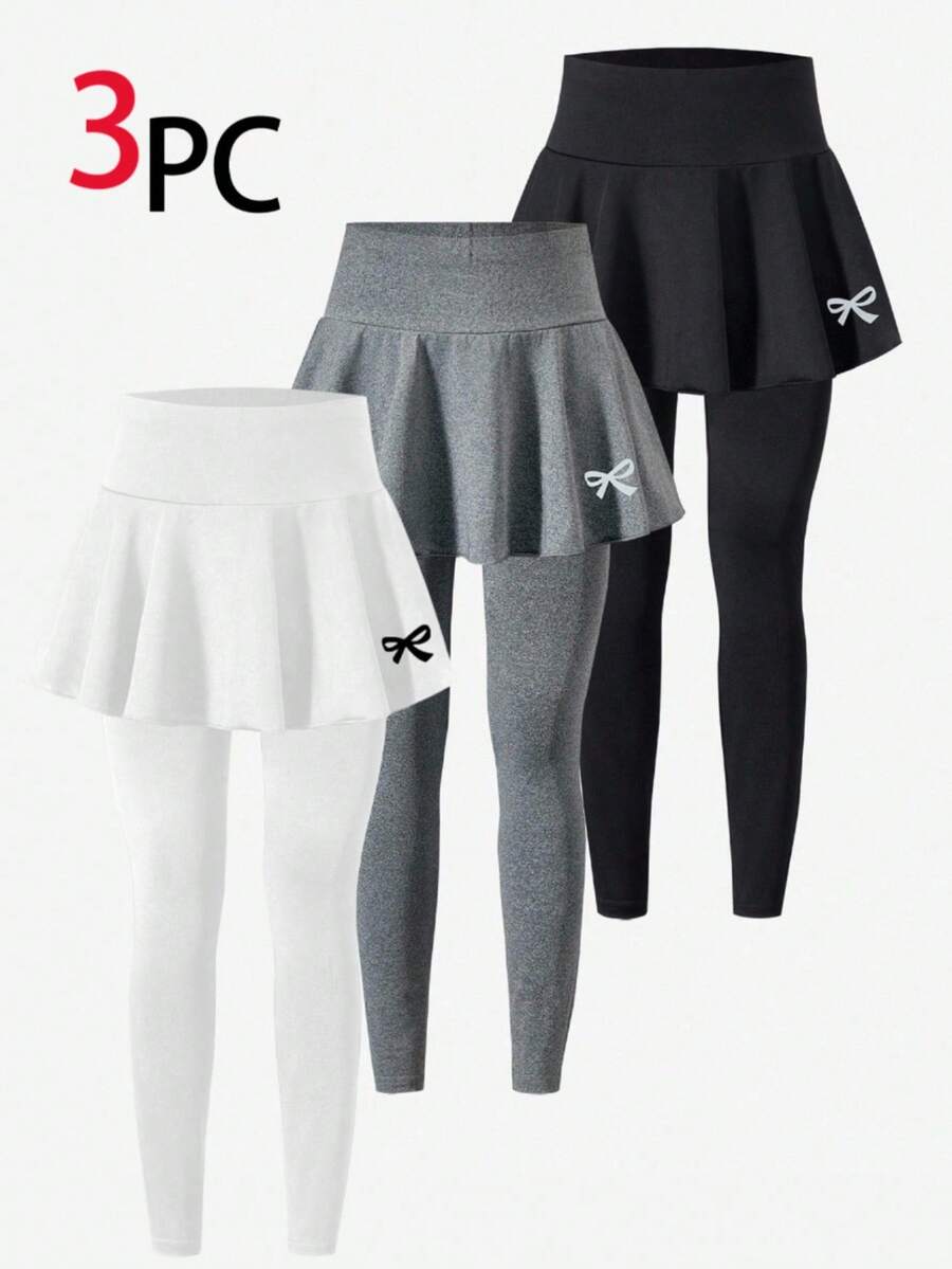 Sparklyn 3 Stücke/Set Tween-Mädchen Lässig Elegant Sport Röcke & Leggings Set, geeignet für Frühling/Sommer, Feiertage, Reisen, Schule, Lässig Zusammenkünfte - Verschiedenfarbig - Übersicht 1