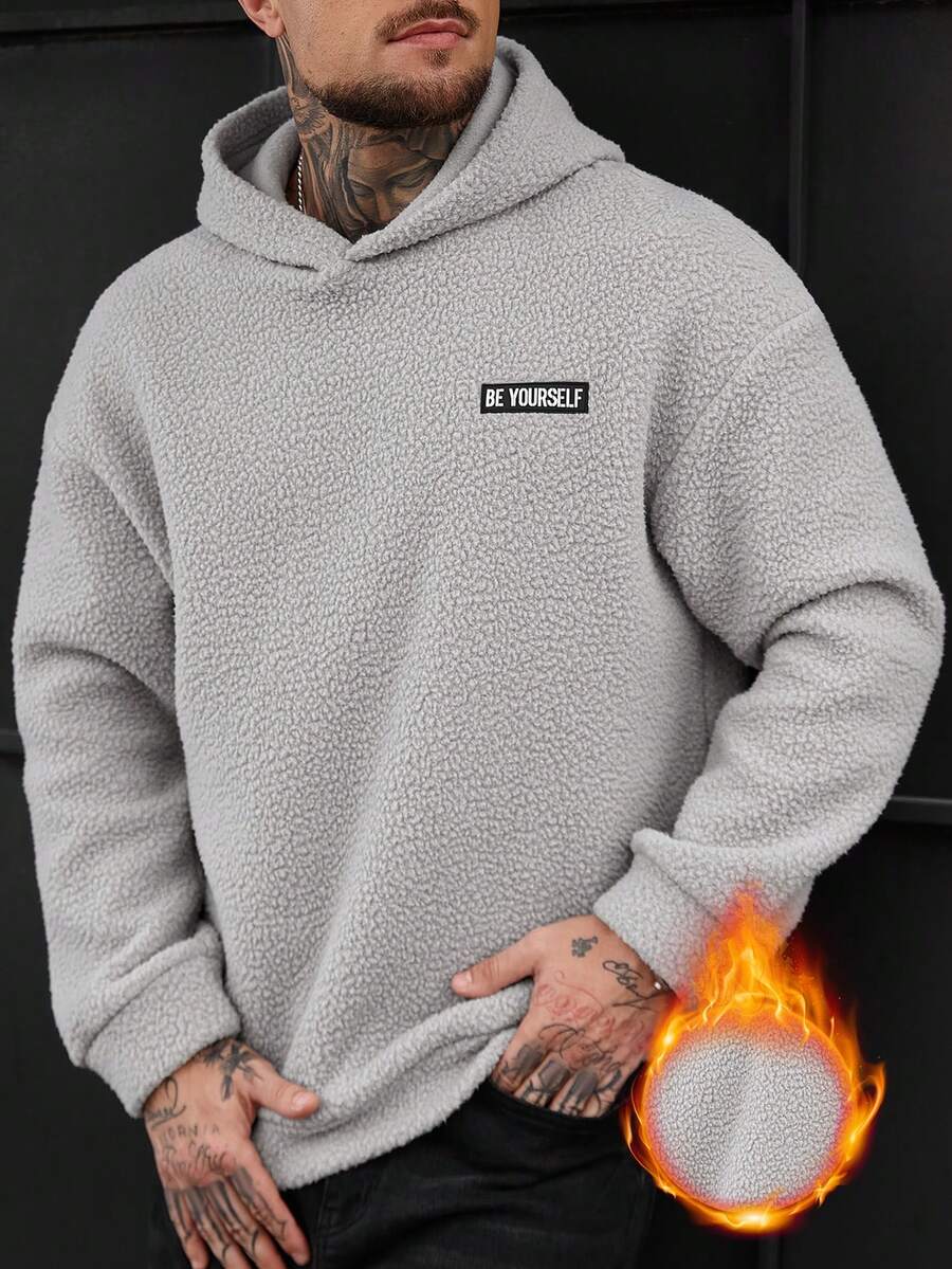Manfinity Homme Men's Fashion Reversible Sherpa Fleece Hoodie Gray Hoodie Men - Grey - View 1