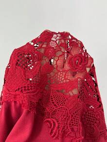 Elenzga Elegantes Pendlerkleid mit Spitzen-Patchwork - Rot - Übersicht 3
