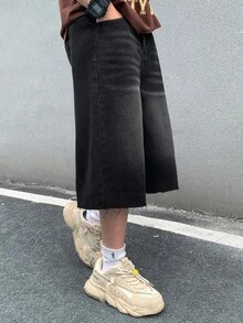 SHEIN Tween Jungen Mode Lässig Y2K Vintage Cool Straße Basic Einfach und Bequem Schwarze Weite Jeans für Alltag, Frühling und Sommer Rave Festival und Streetwear - Schwarz - Übersicht 6