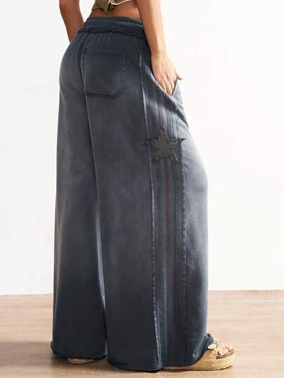 Bohemela Women's Casual Solid Color Knit Loose Wide Leg Pants Baggy