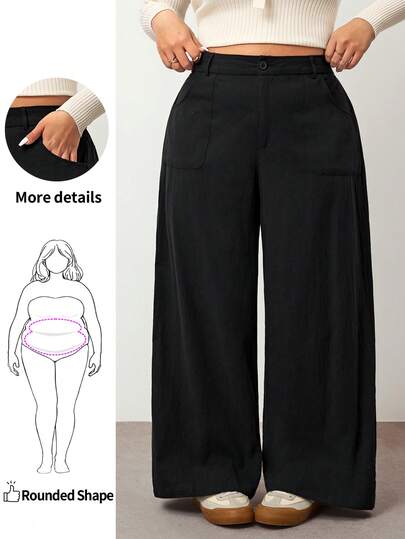 Enliva 秋冬大码简约休闲纯色斜口袋直筒西装裤