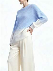 Aalyst Oversize Gradient Sweater,Long Sleeve Tops Knit Pullover Fall Winter Sweater - Baby Blue - View 3