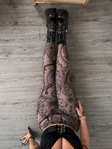 Whyspr Quần legging ôm vừa vặn in kỹ thuật số cỡ lớn cho nữ - màu đen - Xem 5