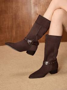 MOTF WOMEN POINTED TOE HIGH HEELED ANKLE BOOTS & BOOTIES FOR CHRISTMAS - Brown - View 7