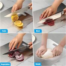 Tabla de cortar de acero inoxidable de doble cara, a prueba de óxido, duradera, muy adecuada para carne, frutas y verduras - Esterilla de cortar de cocina de alta gama con mayor higiene - Plateado - Ver 6