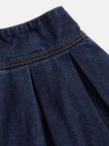 Toddler Girls' Denim Pleated Skirt, Versatile Design For School, Casual And Travel Occasions, Spring/Summer - Dark Wash - View 3