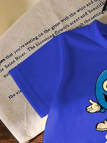 2件套男童67数字元素图案印花套装，时尚休闲舒适蓝色圆领T恤+黑色裤子 - 彩色 - 查看 4