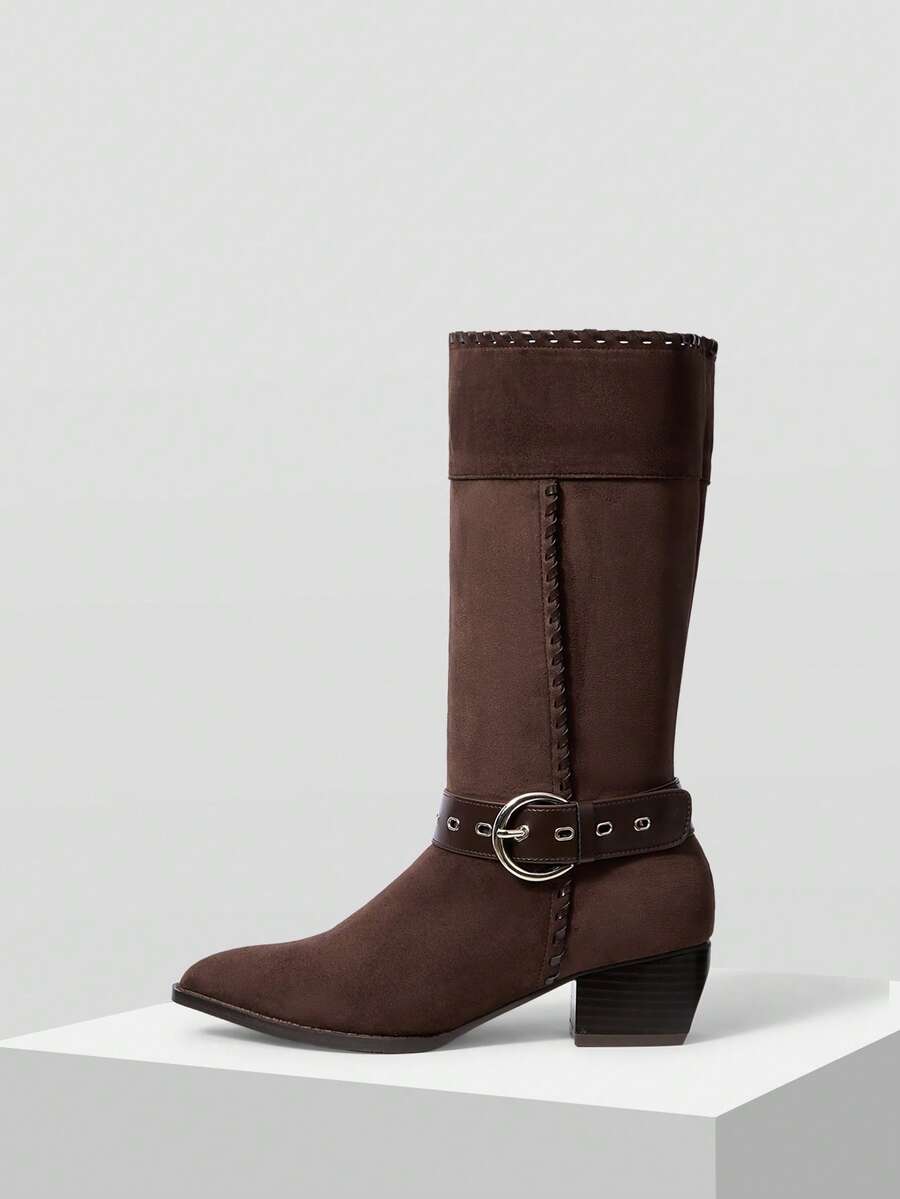 MOTF WOMEN POINTED TOE HIGH HEELED ANKLE BOOTS & BOOTIES FOR CHRISTMAS - Brown - View 2