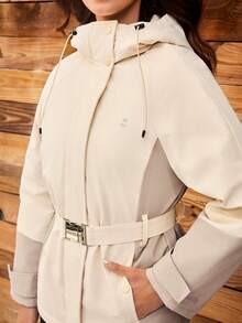 OutZeal Ski Jacket Women Shell Jacket Thermal Clothes Winter Skiing Camping Quilted Lined Water-Resistant Adjustable Belt With Zip Pockets - Khaki - View 10