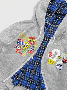 ROMWE MEN Men's Letter Print Long Sleeve Zip Front Casual Hoodie - Multicolor - View 4