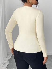 SHEIN Elenzya Áo len dài tay cổ tròn màu trơn dáng ôm vừa vặn, thời trang, phối lưới đính đá, gợi cảm và sành điệu cho buổi hẹn hò đêm. - trắng - Xem 2